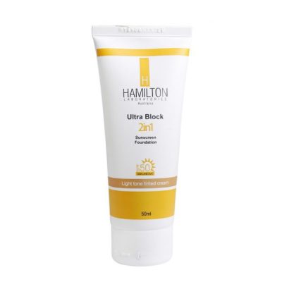 کرم ضد آفتاب رنگی 2 در 1 پوست‌ معمولی تا خشک SPF50 همیلتون مدل اولترا بلاک 50 میلی لیتر